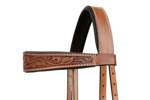 Horse Western Tan Leather Padded Bitless Training Sidepull Bridle Reins - color: Tan Antique Floral