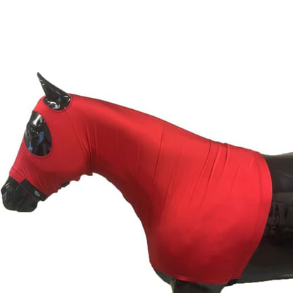 Sleazy Sleepwear Stretch Solid Horse Hood with Zipper | 4-Way Stretch Blanket Liner & Seamless Face Mane Tamer with Adjustable Noseband | Braid Protection & Coat Care, Red, Medium