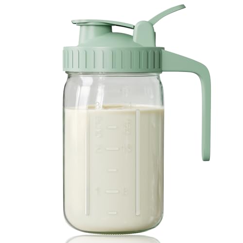 32 oz Breast Milk Pitcher, Glass Mason Jar Pitcher with Lid - color: Green, size: 32 Ounces