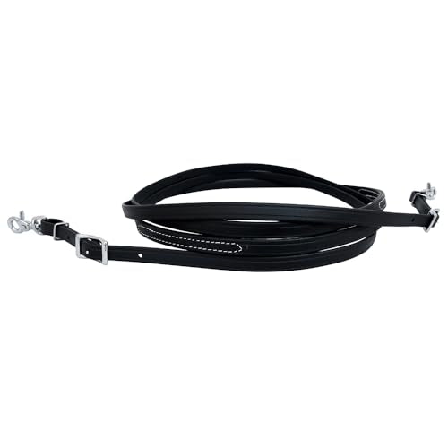 HILASON Western Horse Biothane Leather Rein, Full Size - color: Black & White Stich