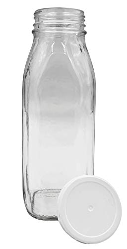 The Dairy Shoppe Glass Milk Bottle, Heavy Glass with Extra Lid, Creamery Style (1, Threaded Pint) - size: Threaded Pint