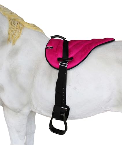CHALLENGER Western Lightweight Neoprene Padded Bareback Saddle Pad with Stirrups & Cinch – Contoured Synthetic Suede Top, Non-Slip Neoprene Bottom – 23" x 30" - color: Magenta