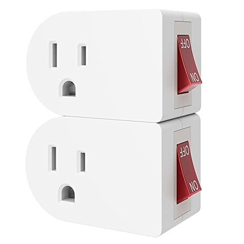 Oviitech 2 Pack Grounded Outlet Wall Tap Adapter with On/Off Power Switch，Single Outlet with Switch in White - size: 2 Pack