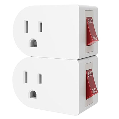 Oviitech 2 Pack Grounded Outlet Wall Tap Adapter with On/Off Power Switch，Single Outlet with Switch in White - size: 2 Pack