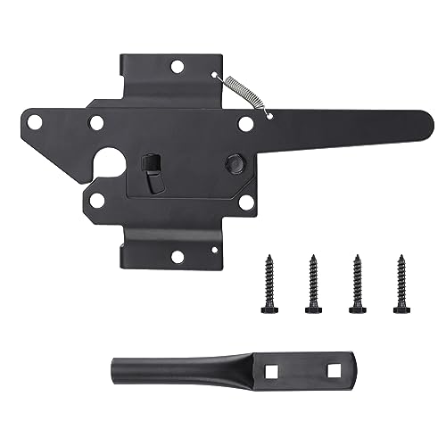 WellMade Heavy Duty Self-Locking Gate Latch for Wooden Fence, Post Mount Automatic Gravity Lever Door Latches for Garden Outdoor/Pool Gate, Metal Gates Vinyl Fence Gate Lock, Black Finish with Screws