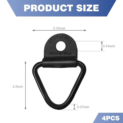 4 PCS Cargo Tie-down Anchors, Steel V-ring Heavy-duty Trailer Cargo Tie Down, Rust-proof Bolt on Flush Mount Pan Fitting Fixed, Universal for Most Cars Trailers Trucks (Black)