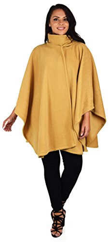 Dare2BStylish Women Poncho Style Fleece Cover Up with Muffler - color: Camel