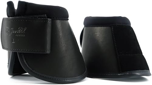Jeereal No Turn Bell Boots Hoof Protection,Shock Absorbing, Water-Repellent,with Anti-Spin Fastening System |Neoprene,Waterproof Cloth,Genuine Leather (Black, Full (Large)) - color: Black, size: Full (Large)