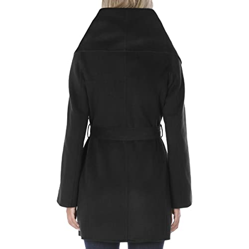 TAHARI Womens Double-faced Luxury Soft Wool Blend Peacoat Removable Belt Wool Coat Oversized Collar - color: Black, size: X-Small