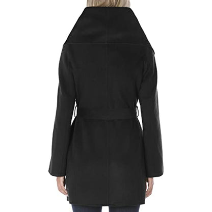 TAHARI Womens Double-faced Luxury Soft Wool Blend Peacoat Removable Belt Wool Coat Oversized Collar - color: Black, size: X-Small