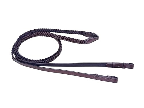 CHALLENGER Full Horse English Braided Genuine Brown Leather Reins 805LR30 - color: Brown, size: 55" L x 3/4" W