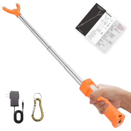 Rechargeable Cattle Prod, Waterproof Electric Livestock Prod for Cattle with LED Light, Retractable Electric Cattle Prod Livestock for Cows Hogs Sheep Wait Animal Herding Tool for Cattle 37 Inch - color: Orange