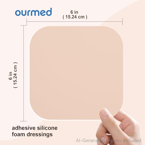 Ourmed Soft Flex Silicone Foam Dressings(6"x 6", Pack of 10) Sterile, Highly Absorbent, Waterproof, No Border, Wound Care for Bed Sores, Pressure Ulcers - size: 6x 6 Inch with no border