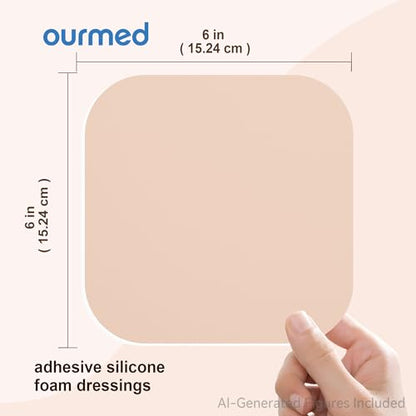 Ourmed Soft Flex Silicone Foam Dressings(6"x 6", Pack of 10) Sterile, Highly Absorbent, Waterproof, No Border, Wound Care for Bed Sores, Pressure Ulcers - size: 6x 6 Inch with no border