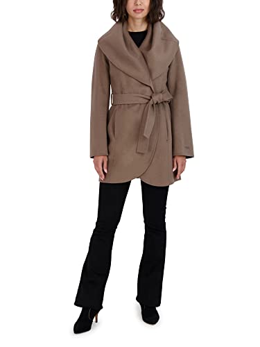 TAHARI Womens Double-faced Luxury Soft Wool Blend Peacoat Removable Belt Wool Coat Oversized Collar - color: Mink, size: X-Small