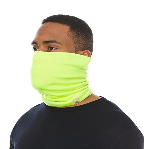 100% Merino Wool - Midweight Neck Gaiter - Skiing Neck Warmer - Winter Face Mask - Multipurpose Headwear - color: High Visibility