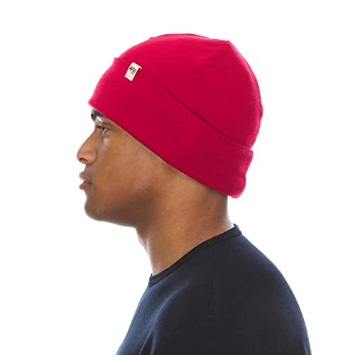 100% Merino Wool Cuff Beanie - Mens & Womens Warm Winter Hat - Watch Cap - Toque - Novelty Beanie - One Size Fits Most - color: True Red