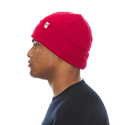 100% Merino Wool Cuff Beanie - Mens & Womens Warm Winter Hat - Watch Cap - Toque - Novelty Beanie - One Size Fits Most - color: True Red