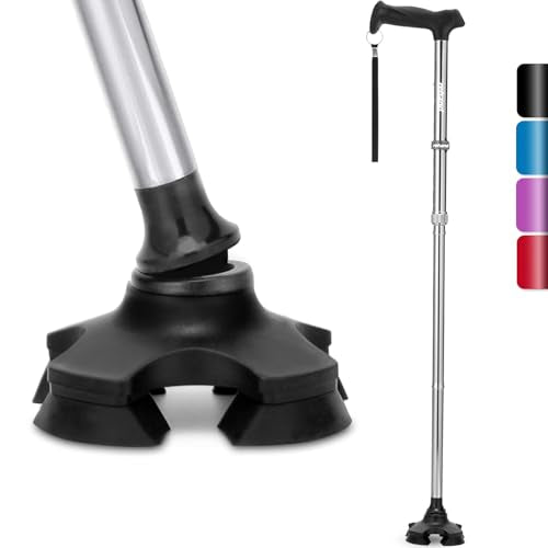 REHAND Walking Cane for Men & Women - Foldable, Adjustable, Lightweight, Self Standing Pivot Walking Cane, Soft Handle Grip, with Travel Bag, Walking Sticks for Seniors & Adults - color: Sliver