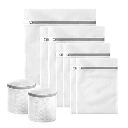 Mesh Bra Bags for Laundry(9 Pack) by MDSXO, White Lingerie Bags for Washing Delicates,Baby Laundry,Sock,Travel Storage[1XXL/2XL/3L/2M/2bra bags] - size: 9Pack(Family Size2)