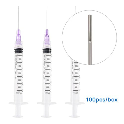 JMU 100 Pcs Dental Irrigation Syringes 3cc with 30G - size: 3ML 30G