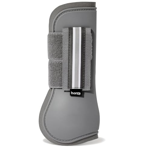 HORZE Adepto Open Front Tendon Boots | Durable Shell with Neoprene Lining - Steel Grey - Cob - color: Steel Grey, size: Cob