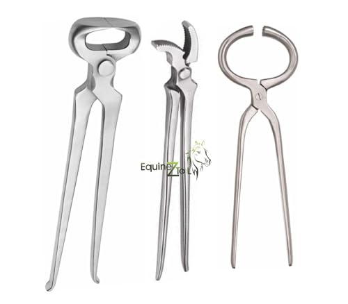3 PCS Farrier Horse Hoof Care Kit – 15” Hoof Nippers, Hoof Clincher & Hoof Tester – Heavy-Duty Equine Trimming & Shoeing Tools Set for Farriers, Blacksmiths & Horse Owners – Steel Farrier Tools Kit