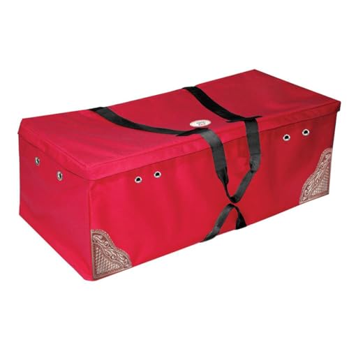 Derby Originals Hay Bale Bag Large 600D Waterproof with Leaf & Basket Hand Tooled Leather Accents 44" x 20" x 16" - color: Red