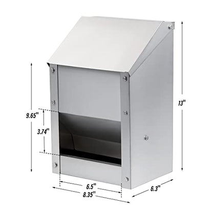 Wall Mounted Chicken Feeder Hanging Automatic Poultry Feeder with Lid Weatherproof Galvanized Steel Poultry Feeders Trough(10LB Capacity)