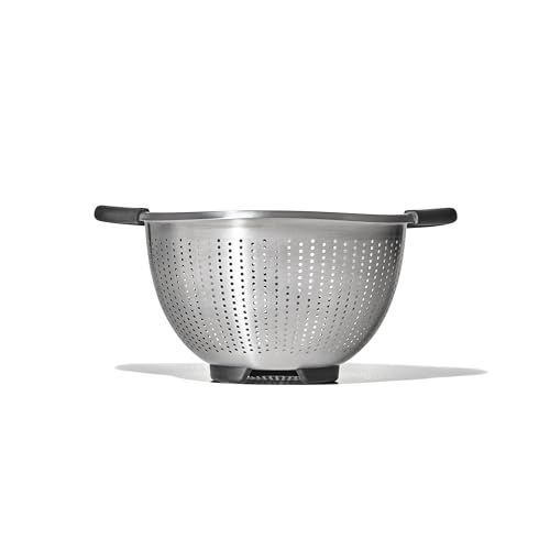 OXO Good Grips Strainer - 3 Qt Capacity, Stainless Steel | Colander, Nesting Design For Easy Storage, Non-Slip Handles, Drains Pasta And Vegetables, Dishwasher Safe - size: 3 Qt