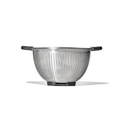 OXO Good Grips Strainer - 3 Qt Capacity, Stainless Steel | Colander, Nesting Design For Easy Storage, Non-Slip Handles, Drains Pasta And Vegetables, Dishwasher Safe - size: 3 Qt