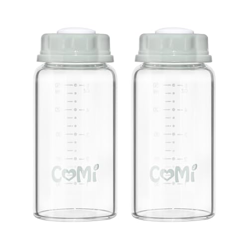 COMI Natural Glass Baby Bottle,Breastmilk Storage Bottle for Fridge,Breast Milk Container,Breast Pump Bottle Compatible with Medela Breast Pump,BPA Free,2PCS (5oz,2 Gray Lids) - style: 2Gray