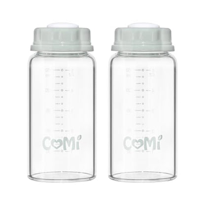 COMI Natural Glass Baby Bottle,Breastmilk Storage Bottle for Fridge,Breast Milk Container,Breast Pump Bottle Compatible with Medela Breast Pump,BPA Free,2PCS (5oz,2 Gray Lids) - style: 2Gray
