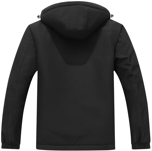 Men's Mountain Ski Jacket Winter Snow Coats Waterproof Warm Fleece Lining Jacket Parka with Hooded - color: Black, size: Small