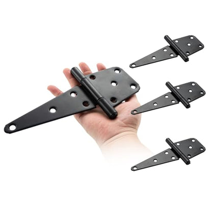 HOME MASTER HARDWARE 6" Heavy Duty Gate Hinges, 4 Pack T-Strap Hinge, Black