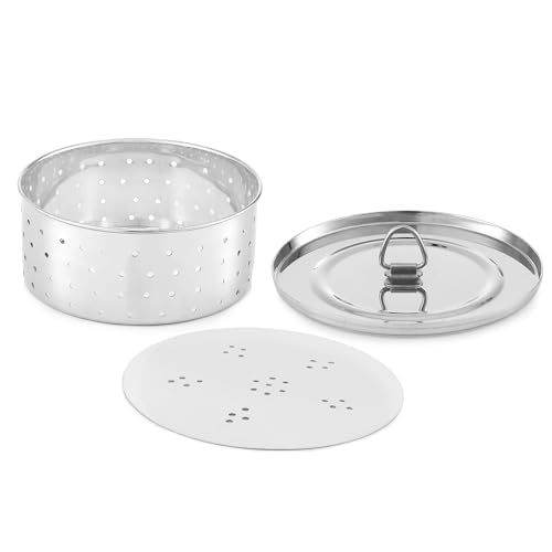 KSJONE Stainless Steel Round Paneer Maker/Mould/Strainer Perfect for Making Delicious Tofu, Stainless Steel Paneer Maker with Top Pressing Lid - Size 5.5"W x 5.5"L x 2.3"H inches - size: Round