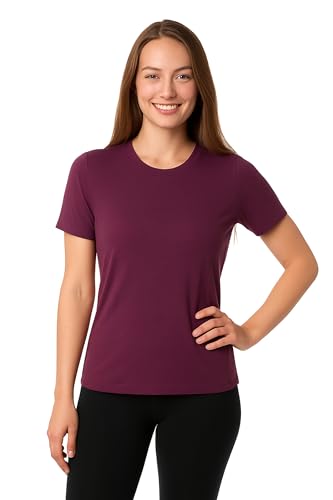 SHEEP RUN 100% Merino Wool T Shirt for Women Breathable Wicking Casual Travel Base Layer Shirt - color: Mahogany, size: Large