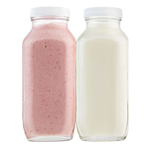 kitchentoolz 16 oz Glass Milk Bottle with Lid - Glass Jars with Airtight Lid used for Milk Container, Yogurt, Smoothies, Juice, Kefir, & Water -2 Pack 16 oz Glass Bottles with Lids - color: 16oz, style: 2 Pack