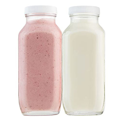 kitchentoolz 16 oz Glass Milk Bottle with Lid - Glass Jars with Airtight Lid used for Milk Container, Yogurt, Smoothies, Juice, Kefir, & Water -2 Pack 16 oz Glass Bottles with Lids - color: 16oz, style: 2 Pack