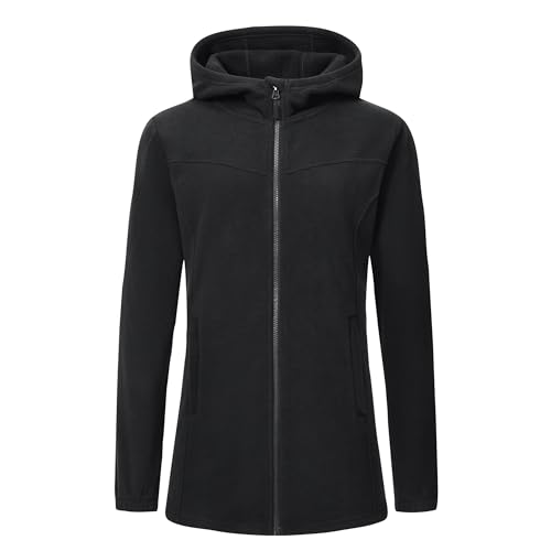 MoFiz Womens Long Soft Polar Fleece Jacket Full Zip with Hood - color: Jacket-black, size: XX-Large