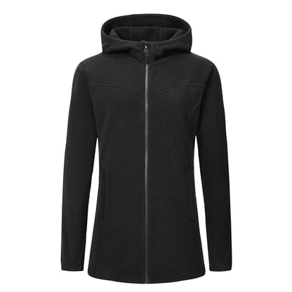 MoFiz Womens Long Soft Polar Fleece Jacket Full Zip with Hood - color: Jacket-black, size: X-Large