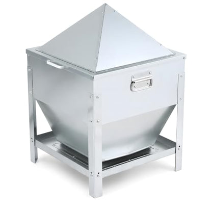 80LBS Large Metal Chicken Feeder, Galvanized Steel Gravity Chicken Feeder with 4-Sided Trough, No Waste Design, Waterproof Locking Lid, Heavy Duty Automatic Outdoor Poultry Feeder for Backyard & Farm