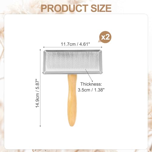 MECCANIXITY 2 Pcs Wool Carder, Hand Carding Brush 2 Large Wooden Pet Grooming Tool for Needle Felting Pet Grooming Weaving Craft Supplies, Silver, Wood Color