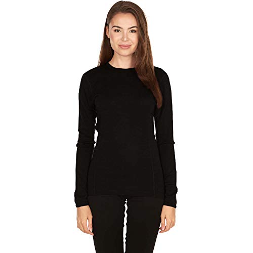 100% Merino Wool - Women's Midweight Base Layer - Long Sleeve Crew - color: 235 Midweight Black, size: X-Large