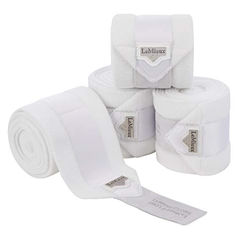 LeMieux Loire Polo Bandages in Zipped Case - Signature Embossed Metal Motif - Satin End Detail - Soft Fleece Protection Wraps - Pack of 4 - color: Large, size: White