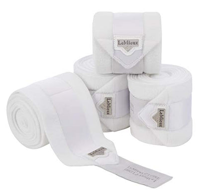 LeMieux Loire Polo Bandages in Zipped Case - Signature Embossed Metal Motif - Satin End Detail - Soft Fleece Protection Wraps - Pack of 4 - color: Large, size: White