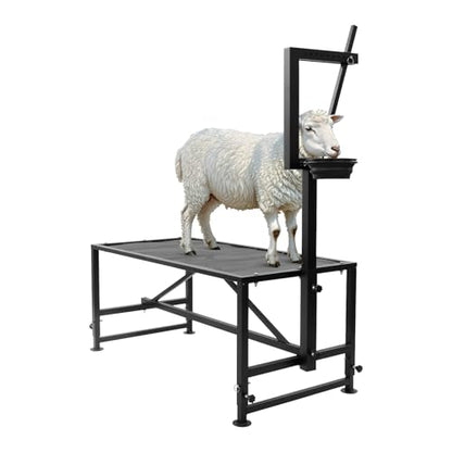 47 in Goat Milking Stand, 600 LBs Stand for Goat Milk and Sheep Trimming, Metal Goat Stand with Headpiece and Feeding Bin for Grooming, Shearing,and Milking (Black) - color: Black