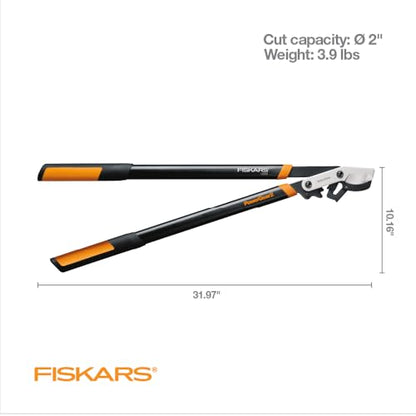 Fiskars 32” PowerGear2 Garden Bypass Loppers, 2" Cut Capacity Tree Trimmer | Tree Branch Cutter for Thick Branches, Multiplies Cutting Power for Less Effort, Steel Blade with Low-Friction Coating - style: 32 in