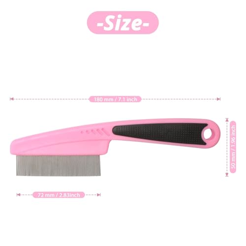 Flea and Lice Comb for Dogs and Cats - Promotes Hair Growth, Removes Loose Hair, Knots, and Flakes - Rubber Handle Brush for Pet Grooming (Pink) - color: Pink