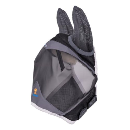 Shires FlyGuard Pro Air Motion Fly Mask with Ears – Cob Size | Lightweight Breathable Air Motion Fabric for Superior Comfort | Protects Against Flies & Insects | Secure Fit | Dark Grey - size: Cob